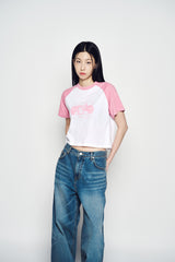 25SS SPACE RABBIT RAGLAN CROP SHORT SLEEVE T-SHIRT LIGHT PINK