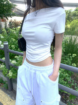  Twist Off-Shoulder Short Sleeve T-Shirt (3 Colors)