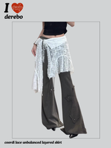 coordi lace unbalanced layered skirt