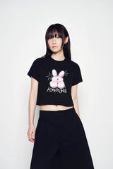 25SSナインティーズレトロバニーウーマンショートスリーブTシャツ ブラック