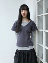 WRAP SHIRRING TOP(CHARCOAL)