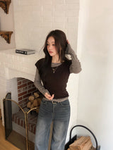 ベーシックUネックウォームペンダントTシャツ (5color)