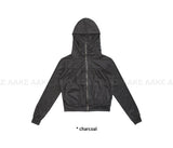 SHIRRING HIGH NECK ZIP-UP