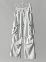 white overall pocket wide casual pants