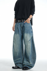 Wrinkled Blue Baggy Jeans