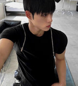 ショルダージッパーディープブラックバンパルTシャツ