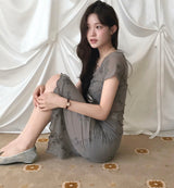 [ antique ] loev flower see-through midi sk