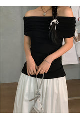 Black Macaron Bow Off Shoulder Tee