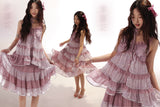 [ROSE ISLAND] Ziyanghua Section Floral Chiffon A-Line Large Swing Panel Spliced Sequin Skirt