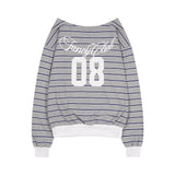 STRIPE ONE-SHOULDER SWEATSHIRT (GRAY) F25ZB017