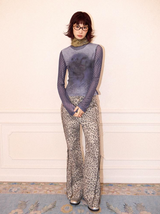 Detachable fur collar long-sleeved T-shirt with patchwork design