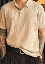 S/S Cable Button Collar Short Sleeve Knit 6COLOR
