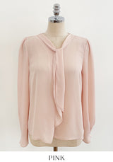 Lillian Pintuck Sleeve Chiffon Tie Blouse