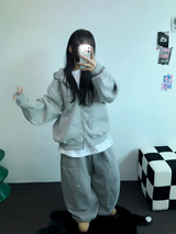 SHEEP FLEECE🐑PIGMENT STRAP RIVET BALLOON LONG PANTS💙🩶🤍3COLOR