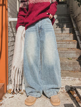 シェルウォッシングワイドバルーンデニムパンツ