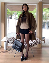 wool high-neck toggle half coat