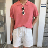 LMN Romal エアクールバリオープンカラーVネック半袖ニット (10 colors)