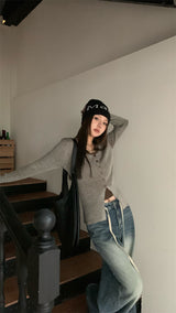 Fake two-piece knit ribbed top