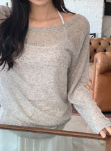 See-through Boat Neck Linen Knit (6color)