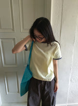 Lumiv Button Roll-up Color Matching Short Sleeve Tee