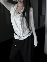 loose V-wrap shirring T (2color)