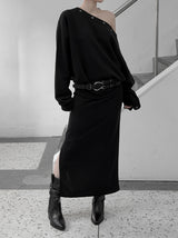 マッチシャーリングスリットロングスカート