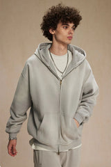 Vintage Spray-Dyed Zip Up Hoodie - Light Gray