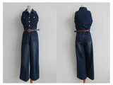 RETRO WESTERN DENIM JUMPSUIT WITH BELT SET