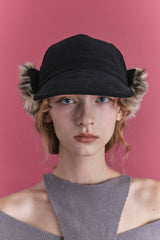 FUR EARFLAP CAP IN BLACK LEOPARD