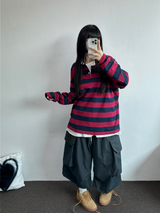 キュートカラーペティット👚ストライプロングスリーブTシャツ🎀❤💚3カラー