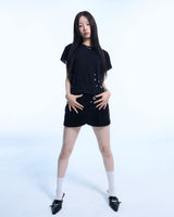 グランジクローレオパードアイレットTシャツ - ブラック