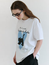 ハートキャットフレンズルーズフィットTシャツ ホワイト