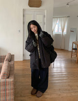 Hots High Neck Button Dot Hooded Knit