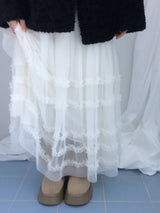 Cloud chiffon frill long skirt