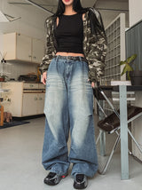 Loop Cat Washed Balloon Fit Denim Pants