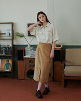 オーナメントプリントコーデュロイスカート [BEIGE]