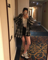 [Bellide made] airplane HOODED LOOSE-FIT CHECK SHIRT