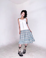 (2color) Ruffle Check Flare Skirt