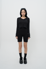 DOUBLE BUTTON LACE CARDIGAN _ BLACK