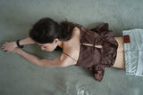 Tie satin blouse_brown