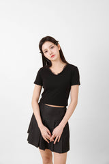 レースVネッククロップTシャツ White
