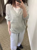 Bena Rouge V-Neck Button Knit (5c)