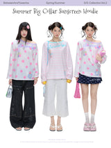 BETWEENAND "Berry Holiday" Summer Colorblock Polka Dot Striped Loose Sun Protection Long Sleeve Cover-Up Top