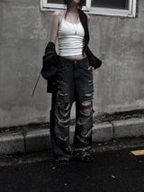 black destroyed wide denim