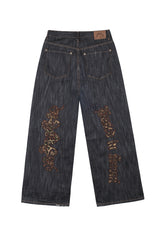 LEOPARD APPLIQUE WIDE PANTS BLUE