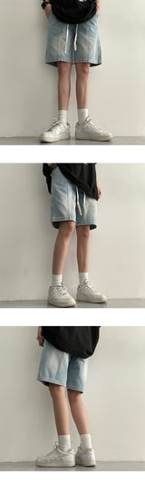 【S-3XL】MELSUWASHING ベンダブルスリットステッチデニムショートパンツ