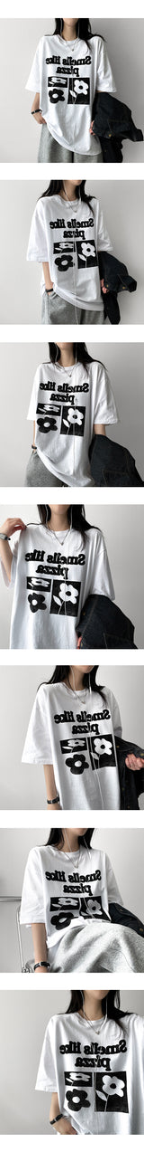 Bird Oversized Fit Flower Short Sleeve T-shirt