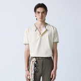 henley neck concho ringer t-shirt cream