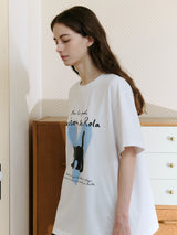 ハートキャットフレンズルーズフィットTシャツ ホワイト
