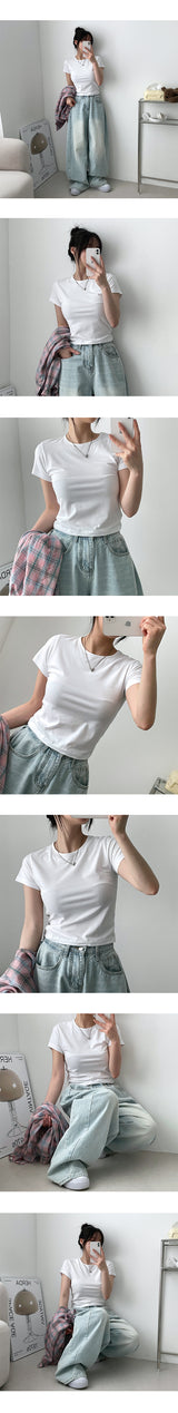 Buttle モダール無地クロップド半袖Tシャツ